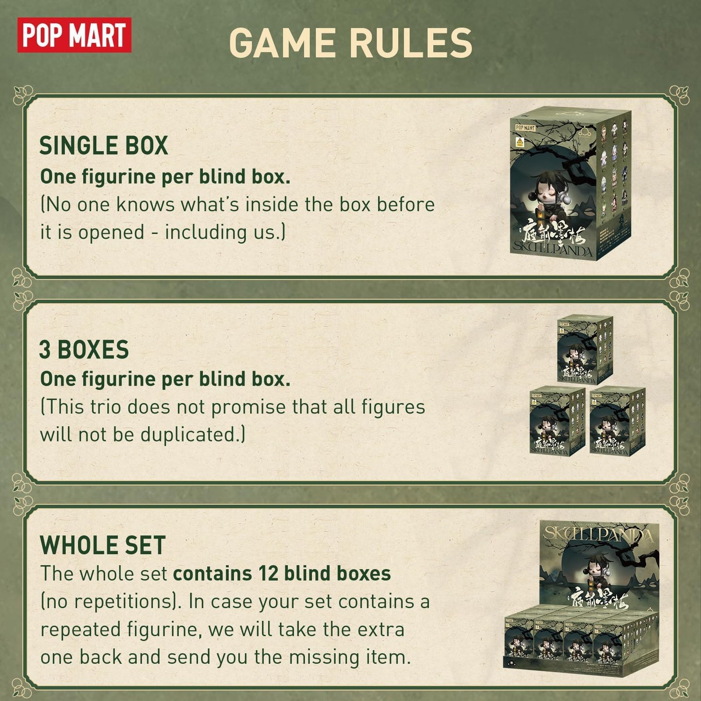 POP MART SKULLPANDA The Ink Plum Blossom Series Figures, SKULLPANDA Blind Box Figures, Random Design Action Figures Collectible Toys Home Decorations, Holiday Birthday Gifts, Single Box