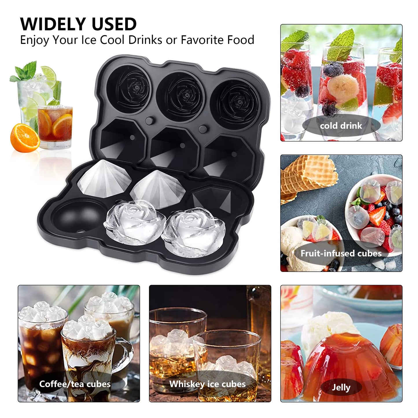 Rose Ice Cube Tray,ZACHDEE 2" Flower Silicone Ice Cube Tray With Covers,6 Easy Release Large Ice Ball for Cocktails, Drinks, Whiskey, Bourbon & Homemade Juice