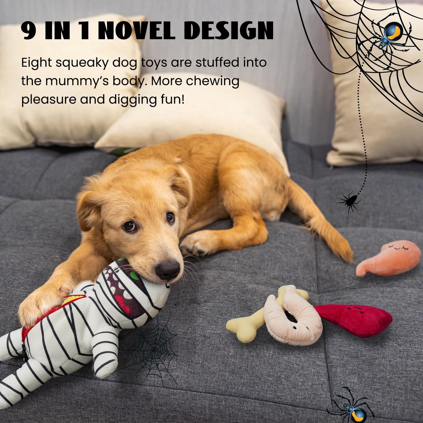 Nocciola Halloween Zombie Mummy Dog Toys with Organs: Funny Cool Squeaky Dog Chew Toys for Puppies, Small and Medium Size Dogs, Plush Stuffed Puzzle Toys for Dog Training Hide and Seek Pet Supplies