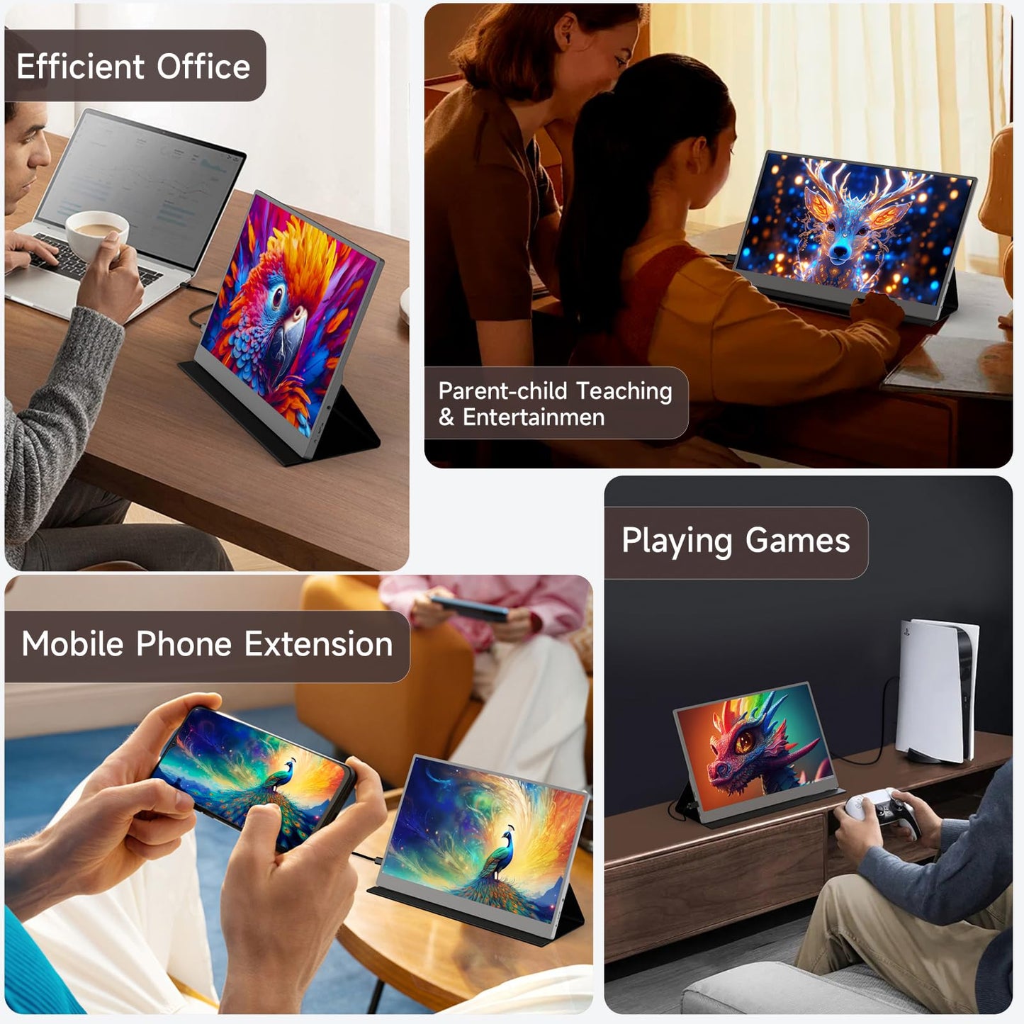 AYY Portable Monitor for Laptop 15 Inch, FHD 1080P USB-C HDMI Travel Monitor External for Computer, Second Display HDR IPS Gaming Monitor Extender for PC MAC Phone PS4/5 Xbox Switch, Built-in Speakers
