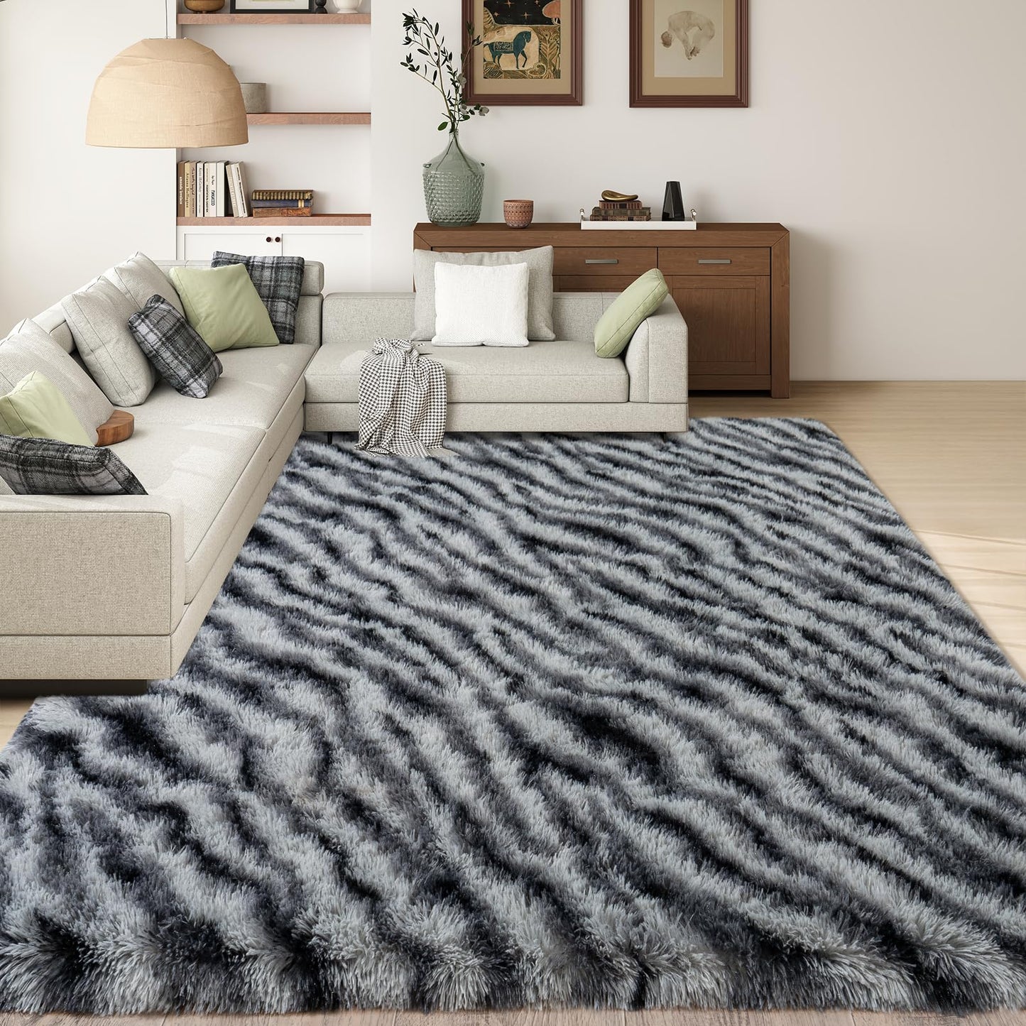 Ailyei Soft Shag Rugs for Bedroom, 4x6 Zebra Black White Fluffy Shaggy Rugs for Living Room Nursery, Luxury Modern Plush Carpet Girls Kids Room Dorm Indoor Home Decor, Upgrade Non-Slip