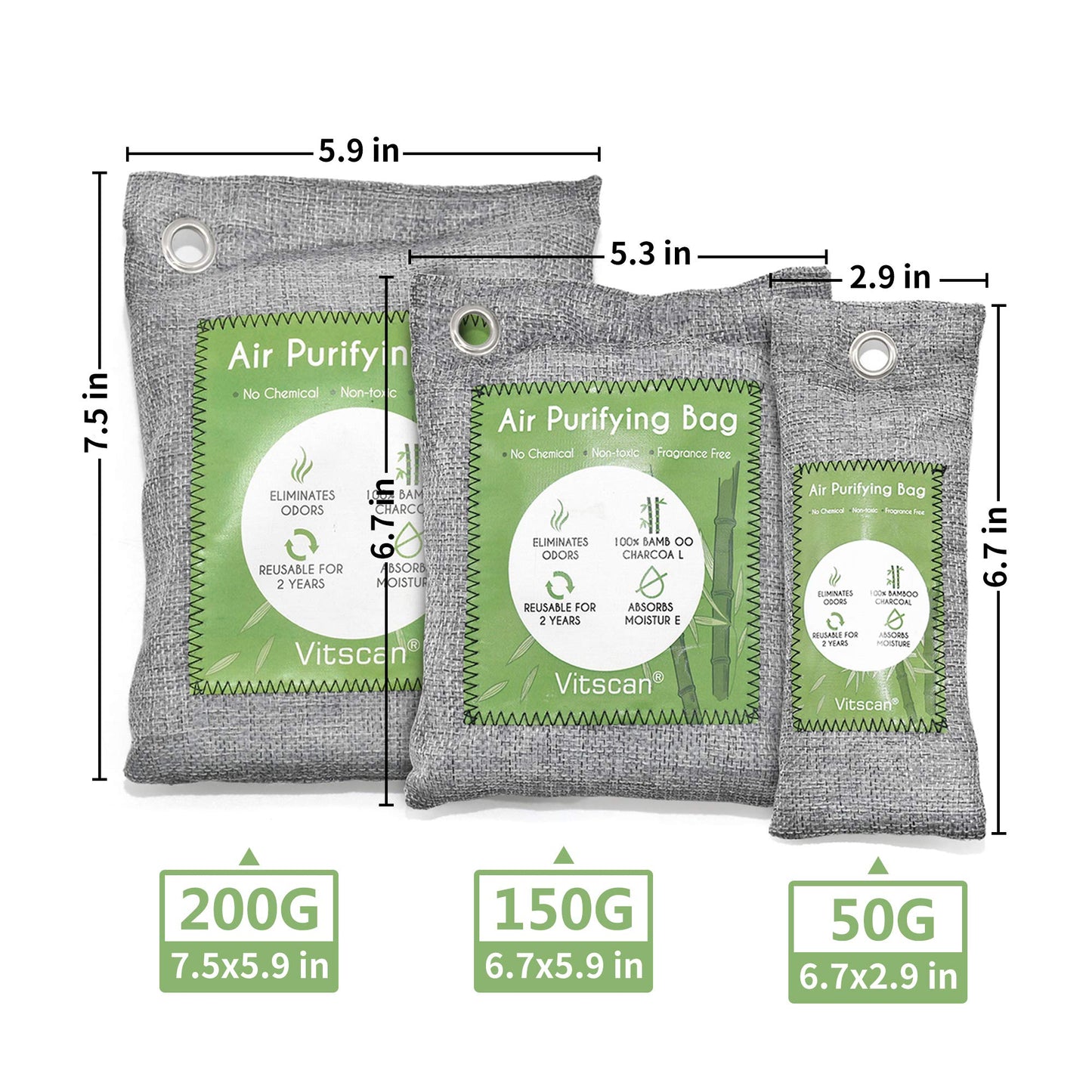 6 Pack Bamboo Charcoal Air Purifier Bags Odor Absorber Odor Absorber Natural Car Air Freshener Odor Eliminators for Home Pets