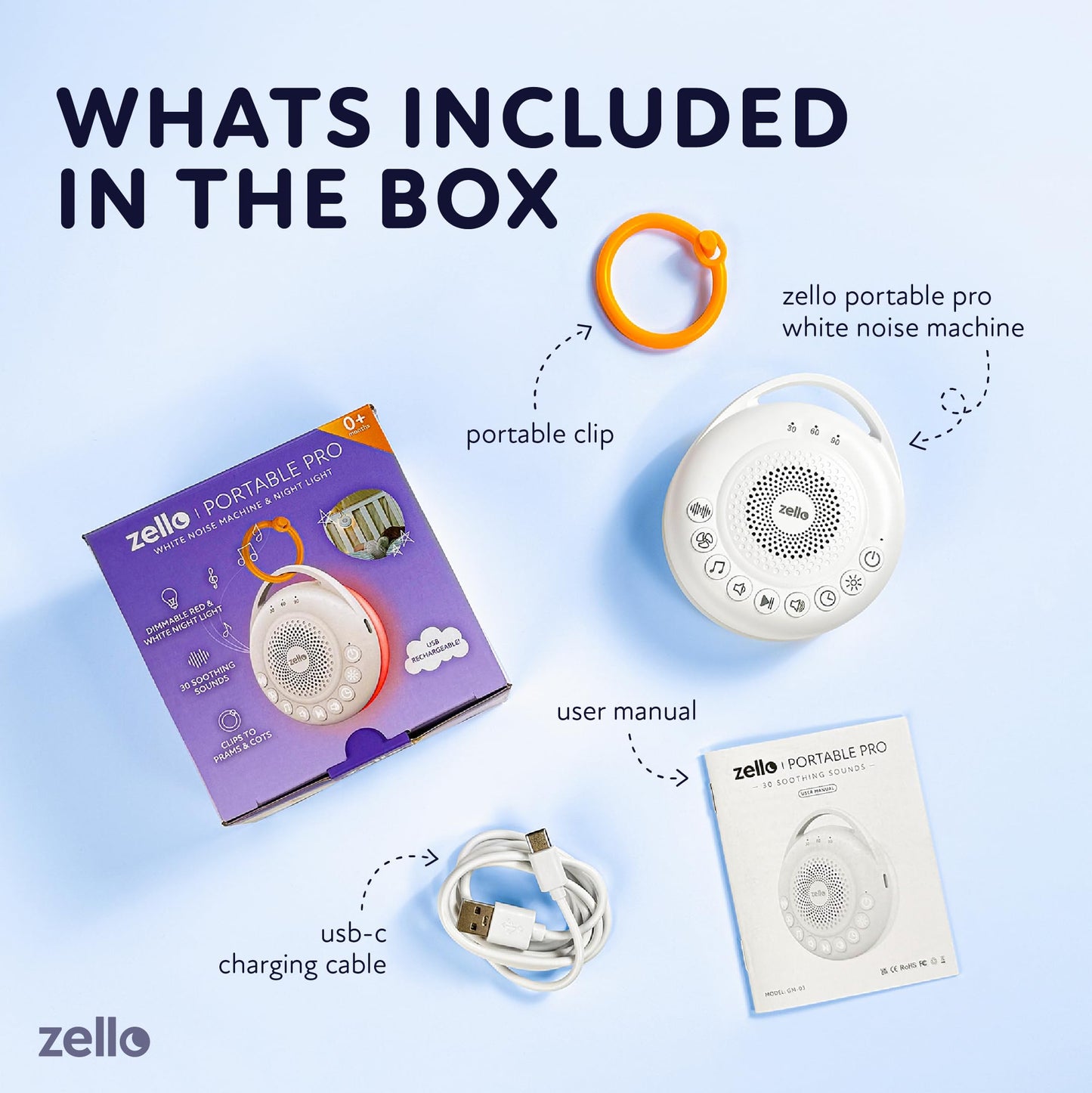 Zello Portable Pro White Noise Machine Baby Sleep Aid 30 Soothing Sounds Red Nightlight 20hr Battery USB Rechargeable Memory Function Portable Sound Machine Travel Pram Pushchair Cot Nursery