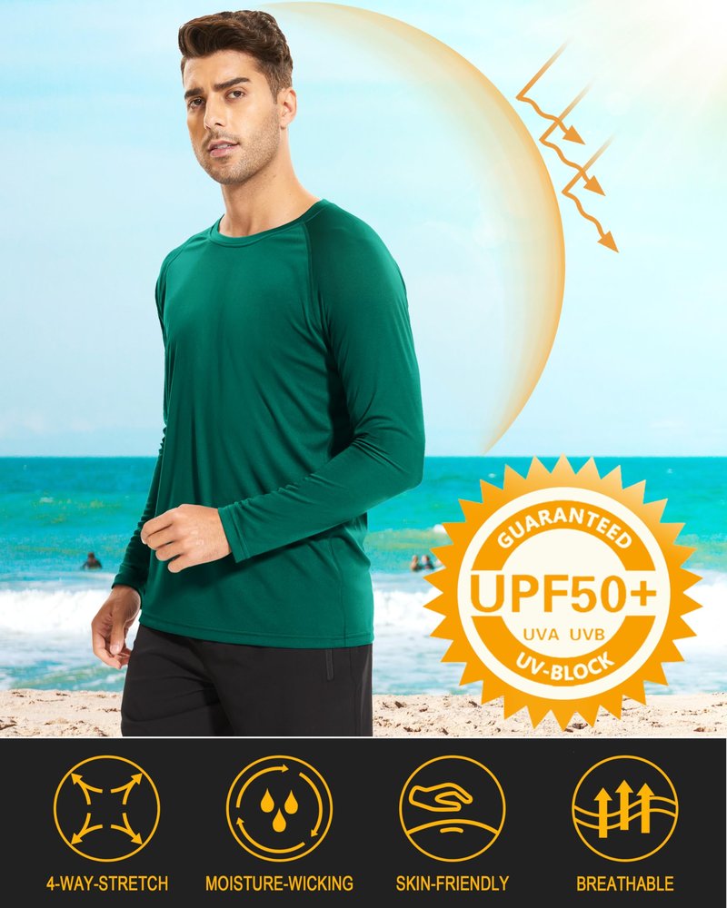 MAGCOMSEN Men's Athletic Long Sleeve Rashguard for Hiking & Climbing - Emerald Green