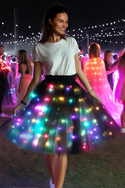 SHINYOU Women Black Tutu Skirt Smart LED Light Up EDM, Underskirt, A-Line Tulle Skirt, Dance for Party Halloween Cosplay L