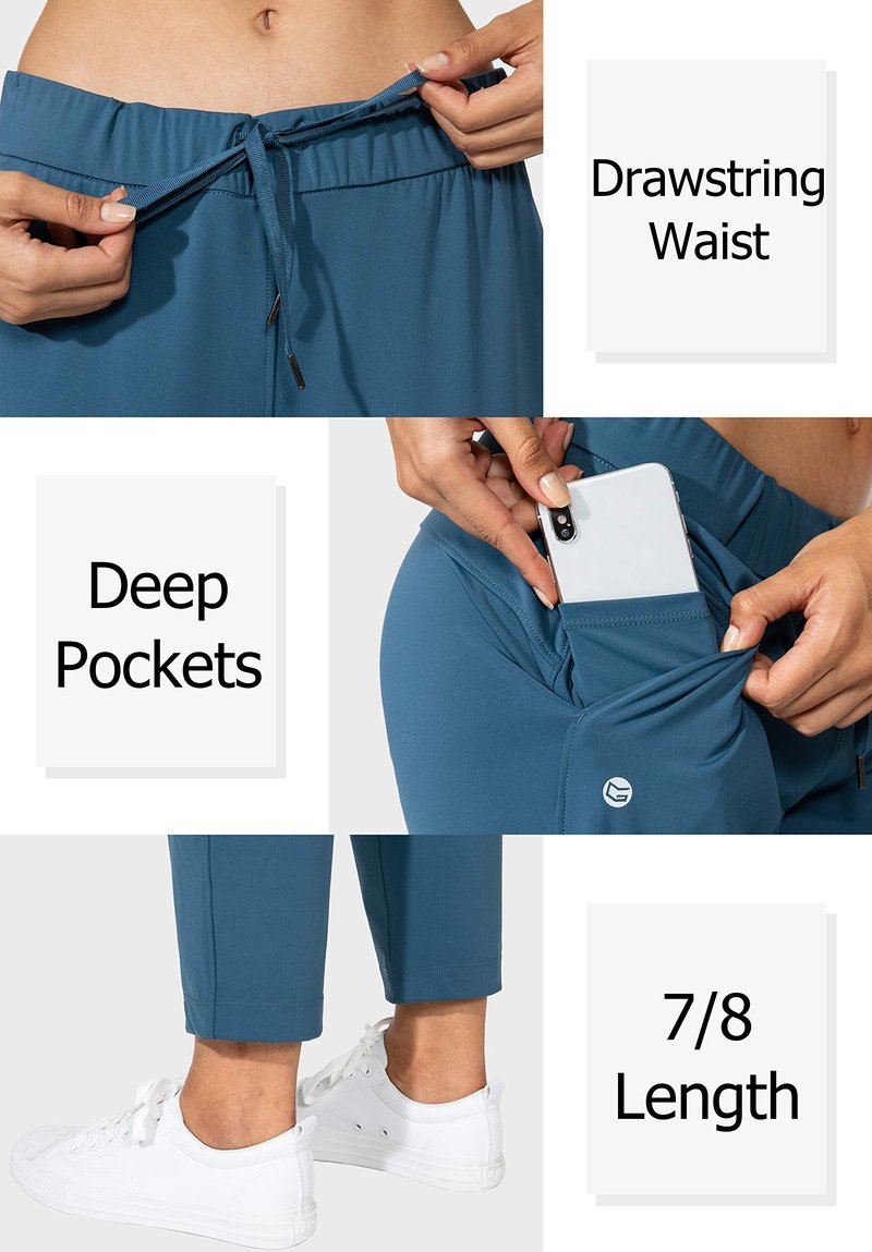 G Gradual Women's Pants with Deep Pockets 7/8 Stretch Sweatpants for Women Athletic, Golf, Lounge, Work (Indigo, Small)