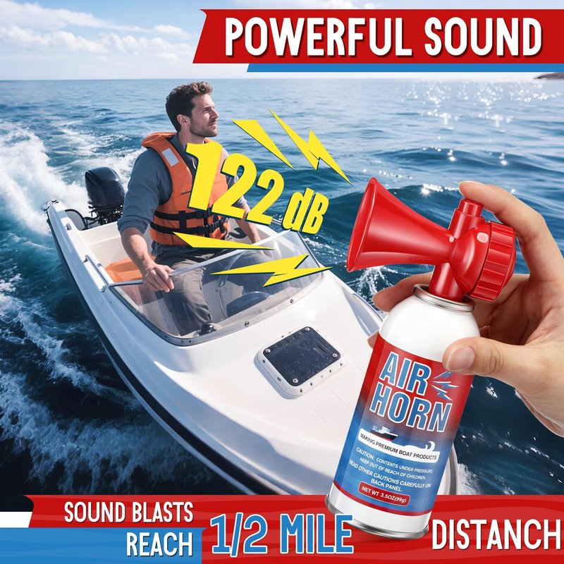 HappyAlley 1 Pack Large Air Horn for Safety 3.5oz, 122dB Very Loud Marine Air Horn for Boat, Coast Guard Approved, Great for Boat & Marine Safety, Sporting Events, Travels, Hiking (Red)