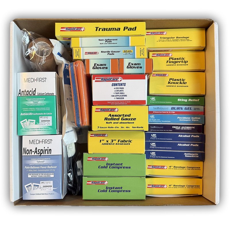 Rapid Care 3-Shelf First Aid Refill Kit - 525 Piece OSHA & ANSI Compliant Refill for First Aid Cabinets, Serves 75+ People, Color-Coded Workplace, School & Office First Aid Supplies