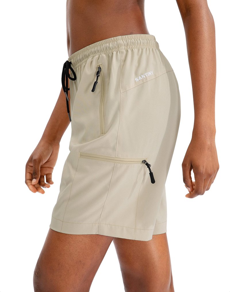 SANTINY Women's 5''/ 7''/9'' Hiking Cargo Shorts Quick Dry Lightweight Summer Shorts for Women Athletic Golf Zipper Pockets(Khaki_XXL)