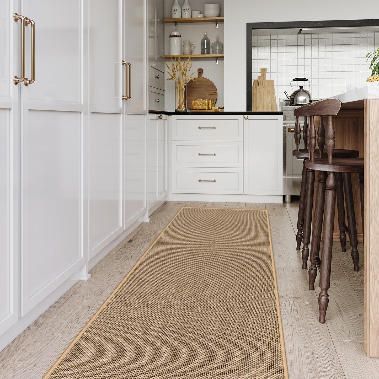 Lahome Farmhouse Carpet Runners for Hallway 6ft, 2x6 Washable Runner Rug Non Slip for Entryway Indoor, Neutral Non Shedding Kitchen Mats for Floor Entry Bathroom, Beige