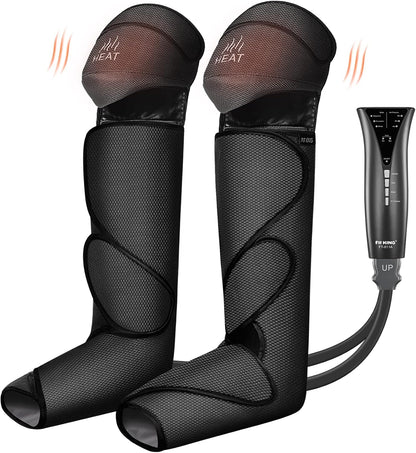 FIT KING Foot and Leg Compression Massager for Circulation and Pain Relief with Knee Heating Therapy - Handheld Controller 3 Modes 3 Intensities - Gift for Mom Wife Family