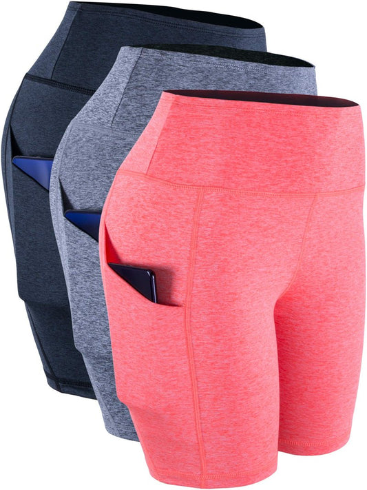 CADMUS High Waisted Compression Shorts for Women Bike Shorts Workout Running Shorts Pockets,20,Dark Grey,Grey,Orange,X-Large