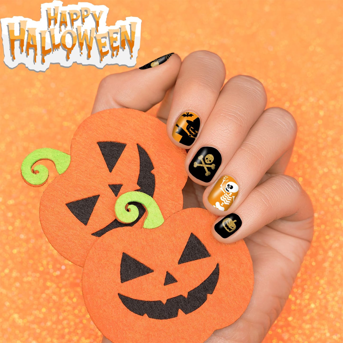 16 Sheets Holiday Nail Wraps Stickers, Halloween & Christmas All Seasonal Full Nail Polish Strips, DIY Self-Adhesive Fall Winter Nail Art Decals with 2 Piece Nail Files for Party Decor (224 Pieces)