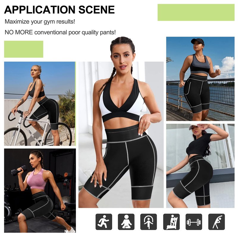 TrainingGirl Women's Hot Neoprene Sauna Sweat Shorts with Pocket Weight Loss Slimming Pants Workout Body Shaper Yoga Leggings (Black, L (See in Last Picture))