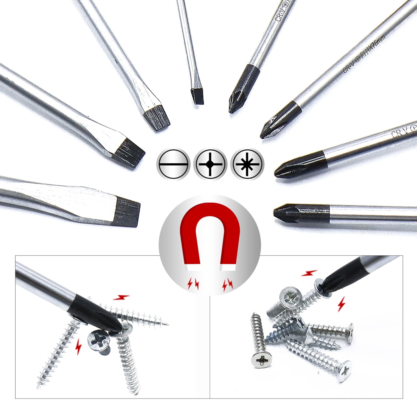 CCLIFE Screwdriver Set 8-Piece Magnetic Screwdriver Set with Slotted, Pozidriv and Phillips CR-V Screwdriver Set with Case