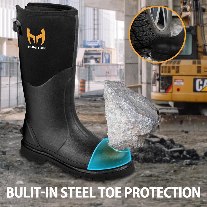 Puncture-Proof Rubber Work Boots - Steel Toe & Shank, Waterproof Insulated 6mm Neoprene | Sizes 6-14