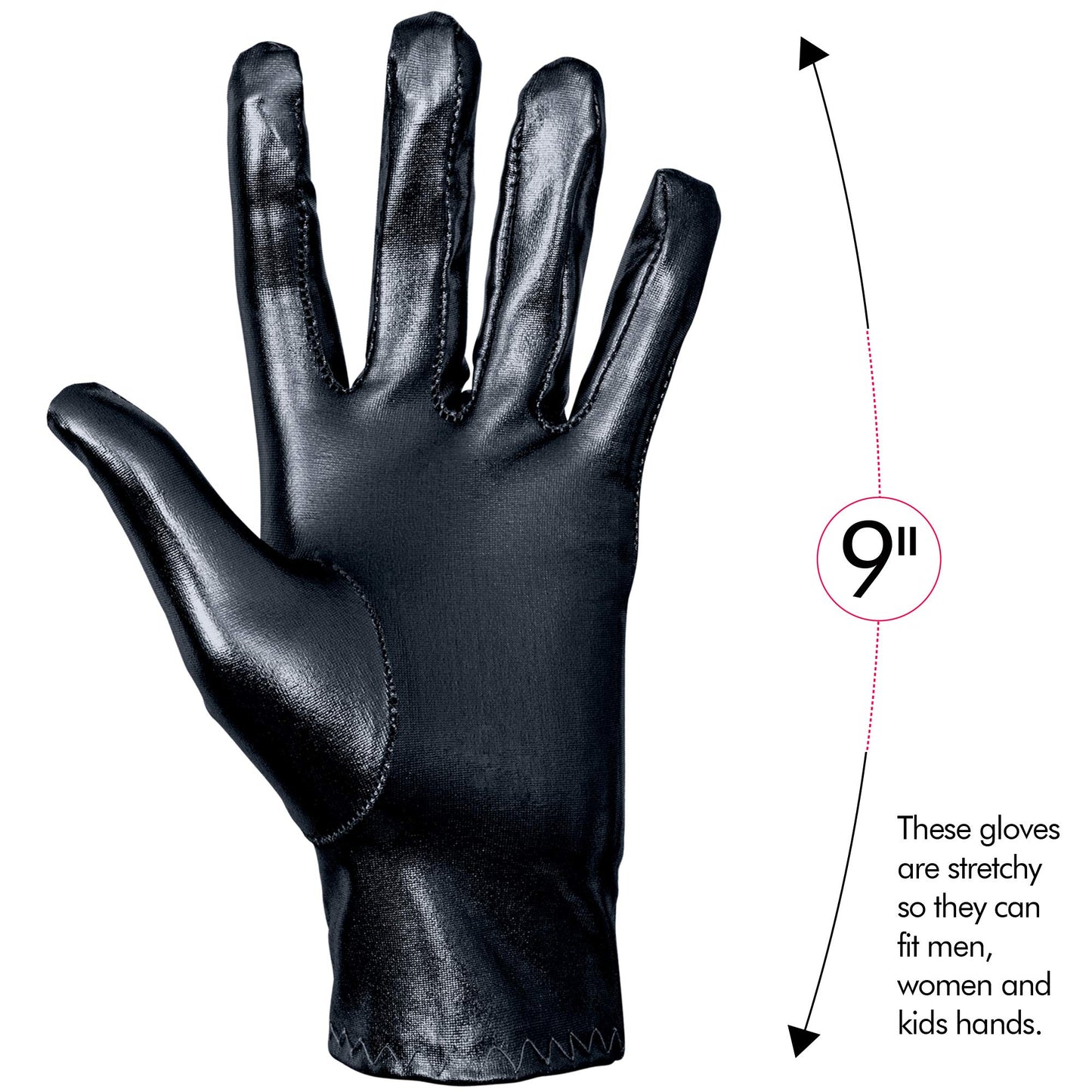 Skeleteen Metallic Black Costume Gloves - Shiny Black Superhero Evening Stretch Dress Glove Set for Men, Women and Kids