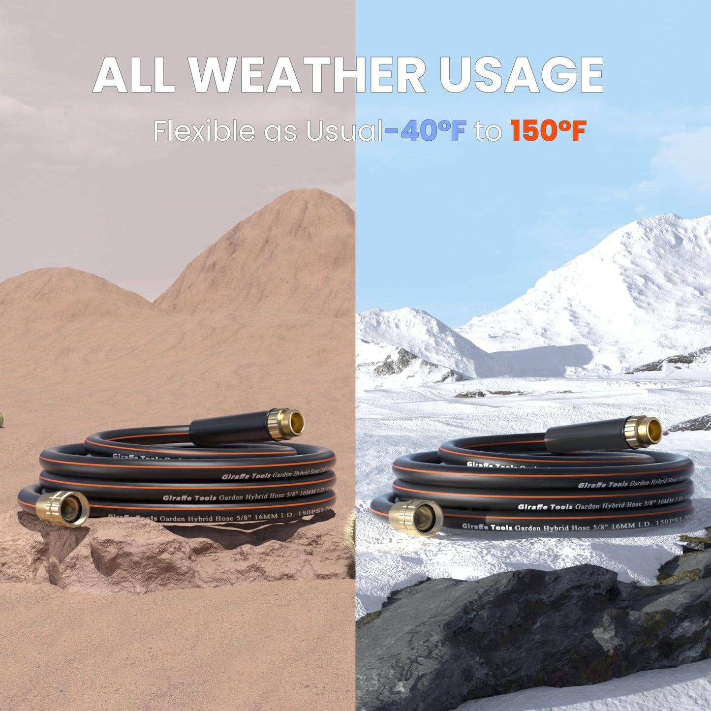 Giraffe Tools Garden Leader Hose 5/8 inch x 2.5ft, Short Water Hose Heavy Duty, Flexible, Lightweight Hybrid Hose with Bend Protection, Male to Female Fittings