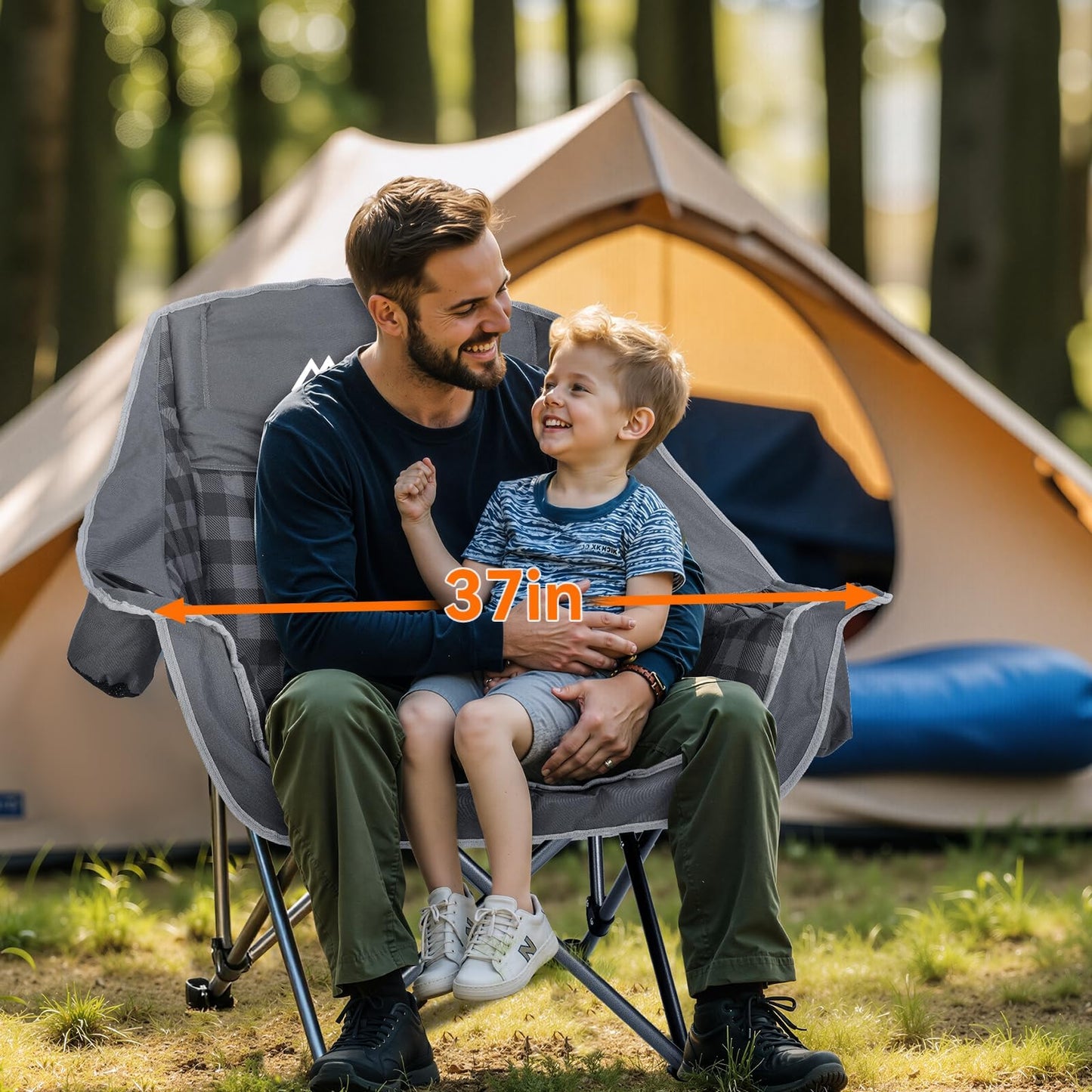 Huskfirm Oversized Camping Chair Padded Camping Chairs Heavy-Duty Foldable Camping Chairs with Cup Holder and Cooler Bag Portable Lawn Chair for Sports Outdoors-Support 450LBS, Grey