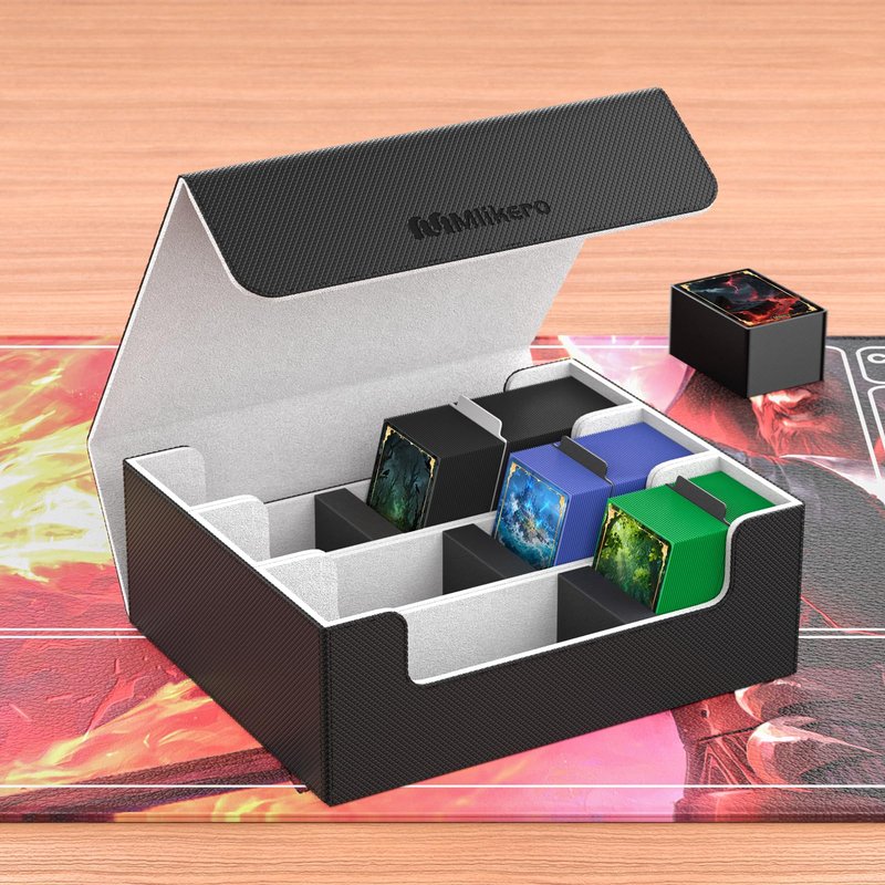 Mlikero Trading Card Storage Box, Bulk Card Storage for 1800+ Sleeved Cards, PU Leather Magnetic Closure Card Organizer with 10 Dividers & 3 Foam Stoppers, Fit for MTG, TCG and Sports Cards