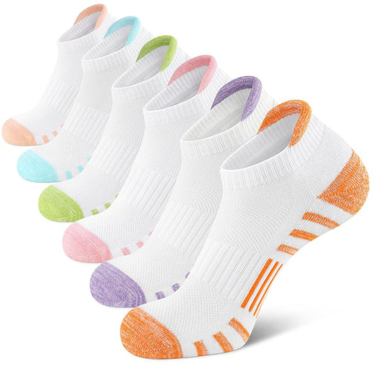 Airacker Athletic Running Ankle Cotton Socks, Low Cut Cushioned Performance Anti-Blister Tab Sports Socks for Men Women 6 Pairs
