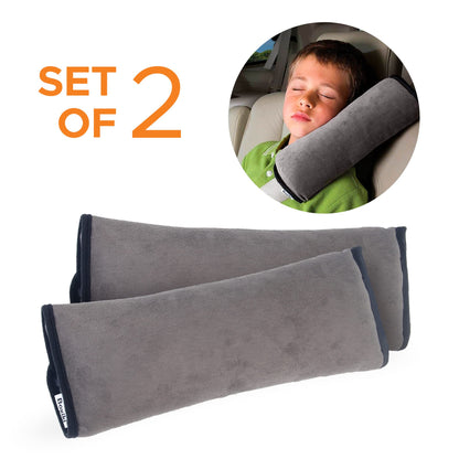 Boxiki Travel Set of 2 Seat Belt Pads | Head Support Pillow for Car Travel | Seat Belt Covers for Adults & Kids | Machine Washable Car Seat Belt Covers | Durable Plush Seatbelt Cushion