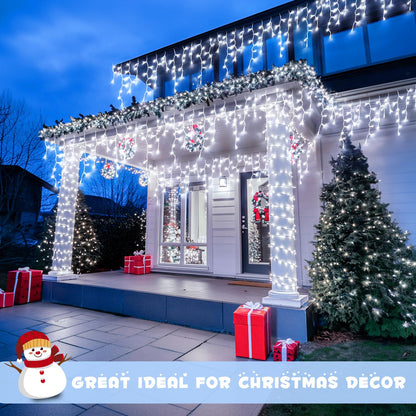 JMEXSUSS 400 LED White Christmas Icicle Lights, 38.8ft Connectable Icicle Lights for Outside Outdoor Indoor Plug in, String Light for House Patio Party Room Holiday Christmas Decorations