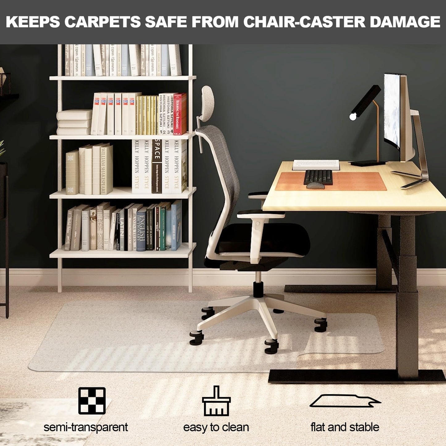 Chair Mat for Carpet- Low Pile (1/4" Thick) Carpet Protector for Office Gaming Computer Desk Chair. Heavy Duty Desk Chair Mat for Carpeted Floors, Semi Transparent (with Lip)