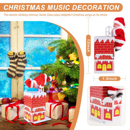 Gfilay Electric Chimney Climbing Santa Claus Music Toys, Desktop Ornament Novelty Climbing Santa Toy Moves Up and Down, Animated Christmas Decoration, Xmas Gifts