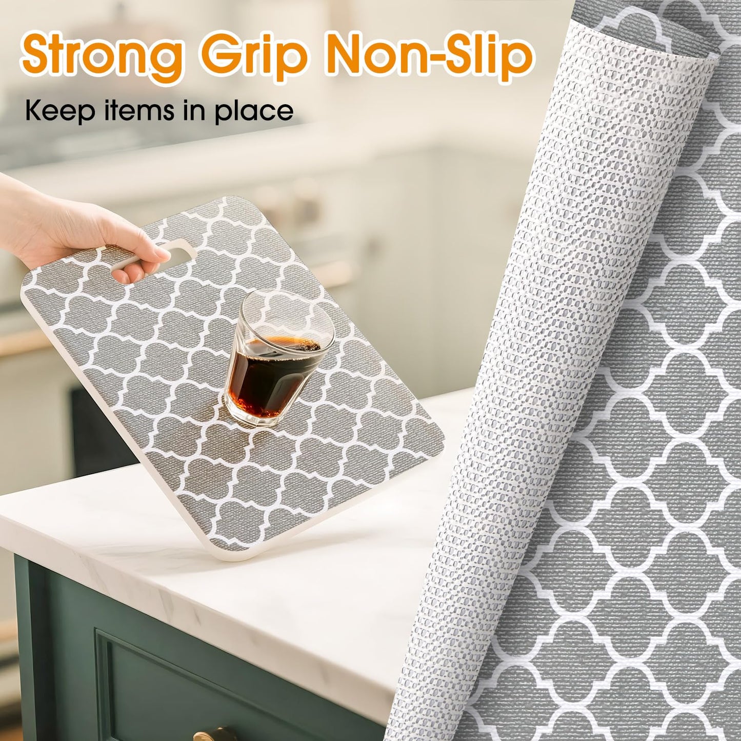 COAVAS Shelf Liner for Cabinets & Drawers Non Slip, No Adhesive Drawer Liners for Dresser, Kitchen, Shelves, Thick Shelf Paper Waterproof, Cut-to-Size (Gray, 12IN x 10FT)