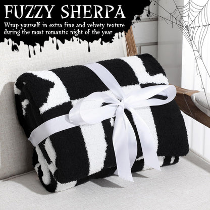 Buryeah Halloween Ghost Knit Throw Blanket, 50 x 60 Inch Spooky Ghost Reversible Knitted Throw Blanket, Cozy Lightweight Soft Gift for Couch Sofa Bed