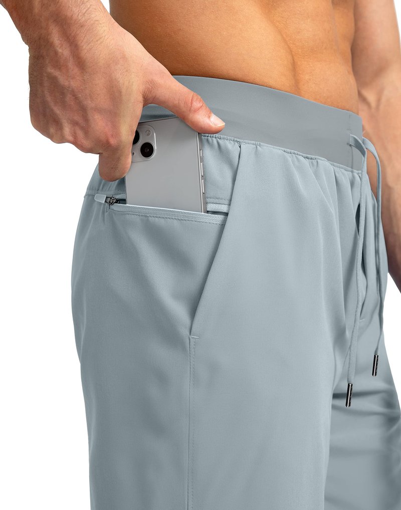 Soothfeel Men's Running Shorts with Zipper Pockets 7 Inch Lightweight Quick Dry Gym Athletic Workout Shorts for Men (Light Grey2, XXL)