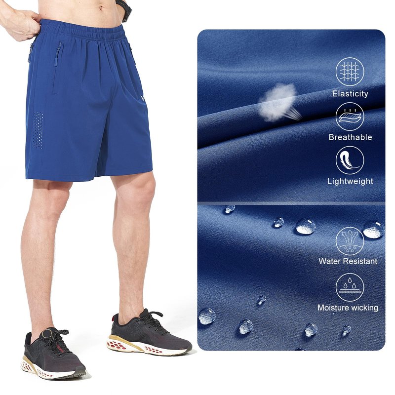 NORTHYARD Men's Athletic Running Shorts Gym Workout 7"/9"/5" Quick Dry Lightweight Sports Basketball Tennis 3 Zipper Pockets RoyalBlue XL