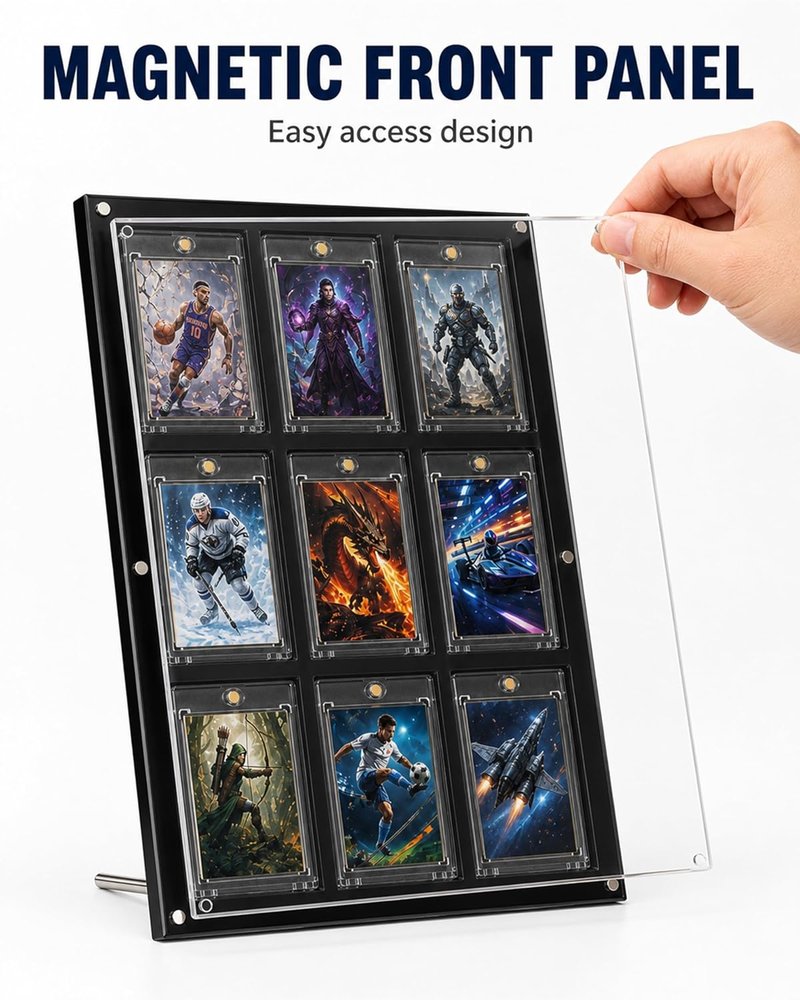 Acrylic Trading Card Display Frame - Wall Mount & Stand for 9 Cards | UV Protection for Sports & Gaming Collectibles