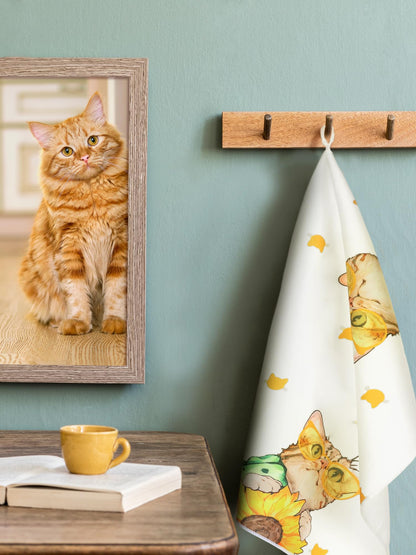 Bencailor 4 Pcs Cat Kitchen Towels Yellow Floral Cute Kitty Hand Dish Towels Fast Drying Kitty Decorative Tea Dishcloth Housewarming Gift for Cat Lovers Cooking Kitchen Bathroom Decor