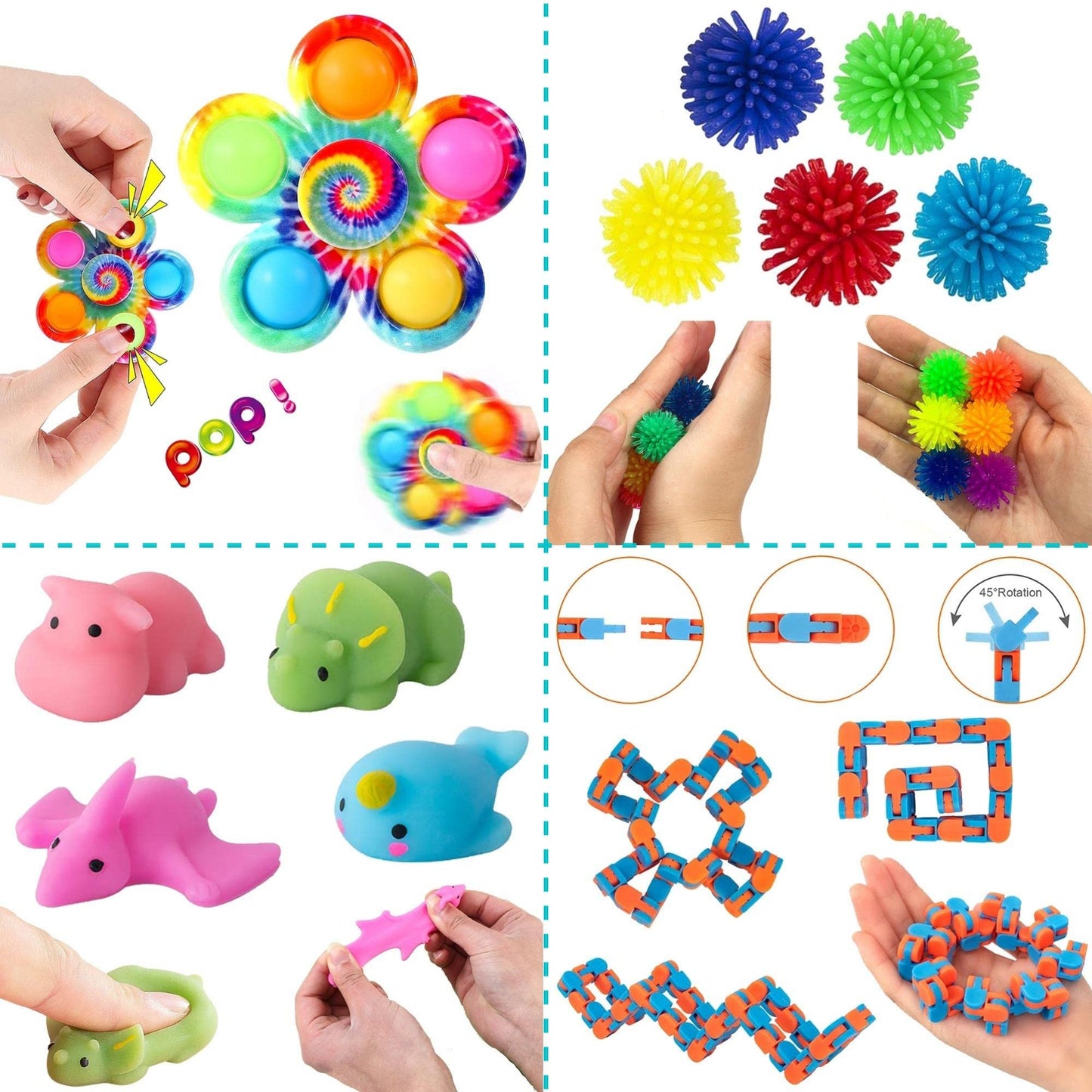 Chennyfun Fidget Toy Set, 26PCS With Box Fidget Toys Pack, Sensory Toys for Autism ADHD, Fidget Toy in Magic Burger Cube, Rainbow Ball Relaxing Entertainment Birthday Gift for Kids Adults