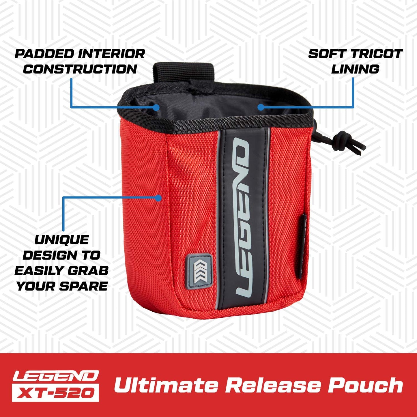 LEGEND XT520 Quick Release Pouch & Finger Tab Bag - Interior Divider for Better Organization & Storage of Release Aids - Attaches to Standard 2" Belt - Quick Drawstring Closure (Red)