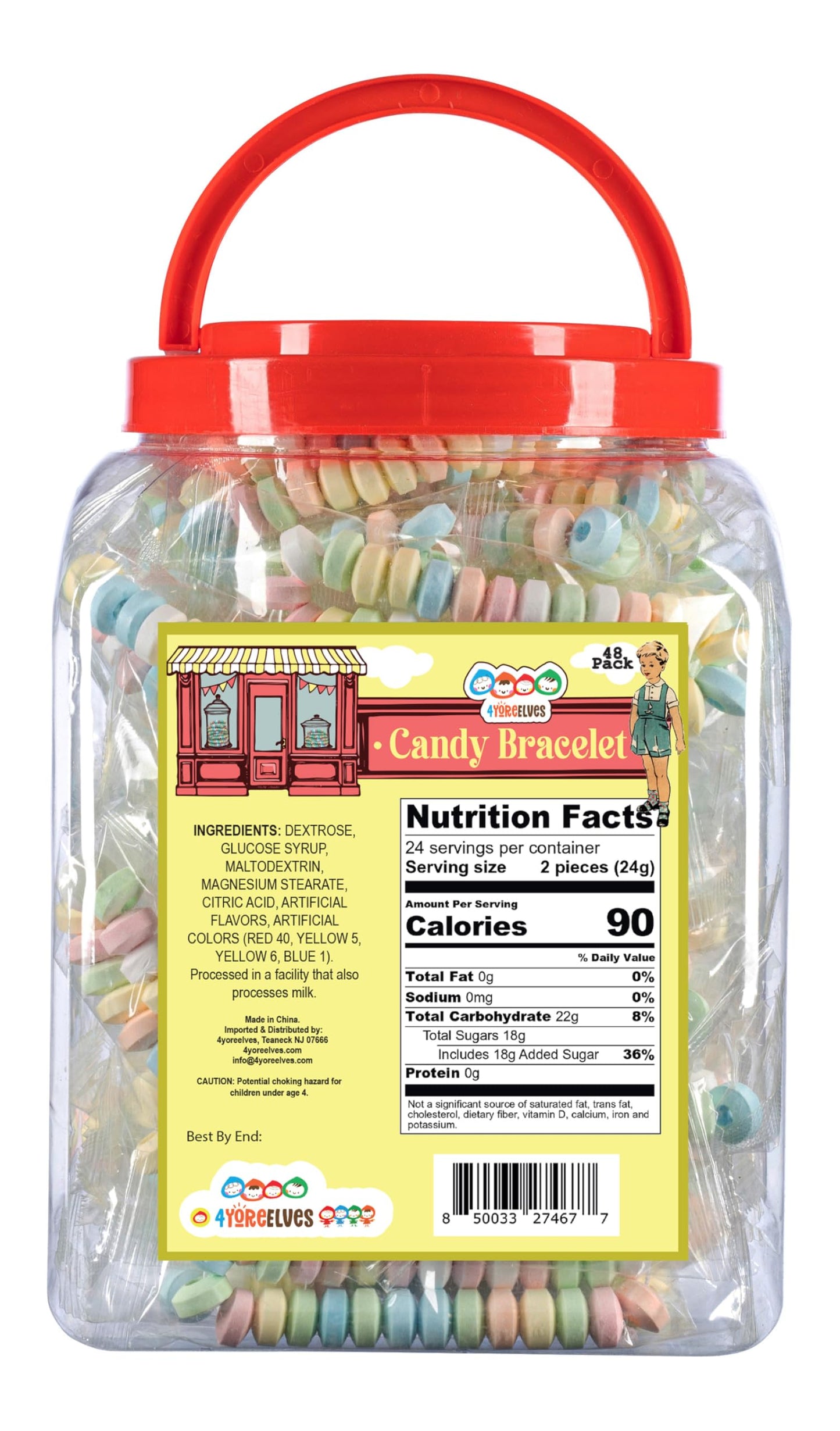 48 Candy Bracelets Individually Wrapped, Bracelet Candy Jewelry, Pastel Candy for Buffet, Goody Bag Stuffers, Barbie Party Favor for Kids, (Pack of 48x0.42oz/11.9g) by 4YoreElves