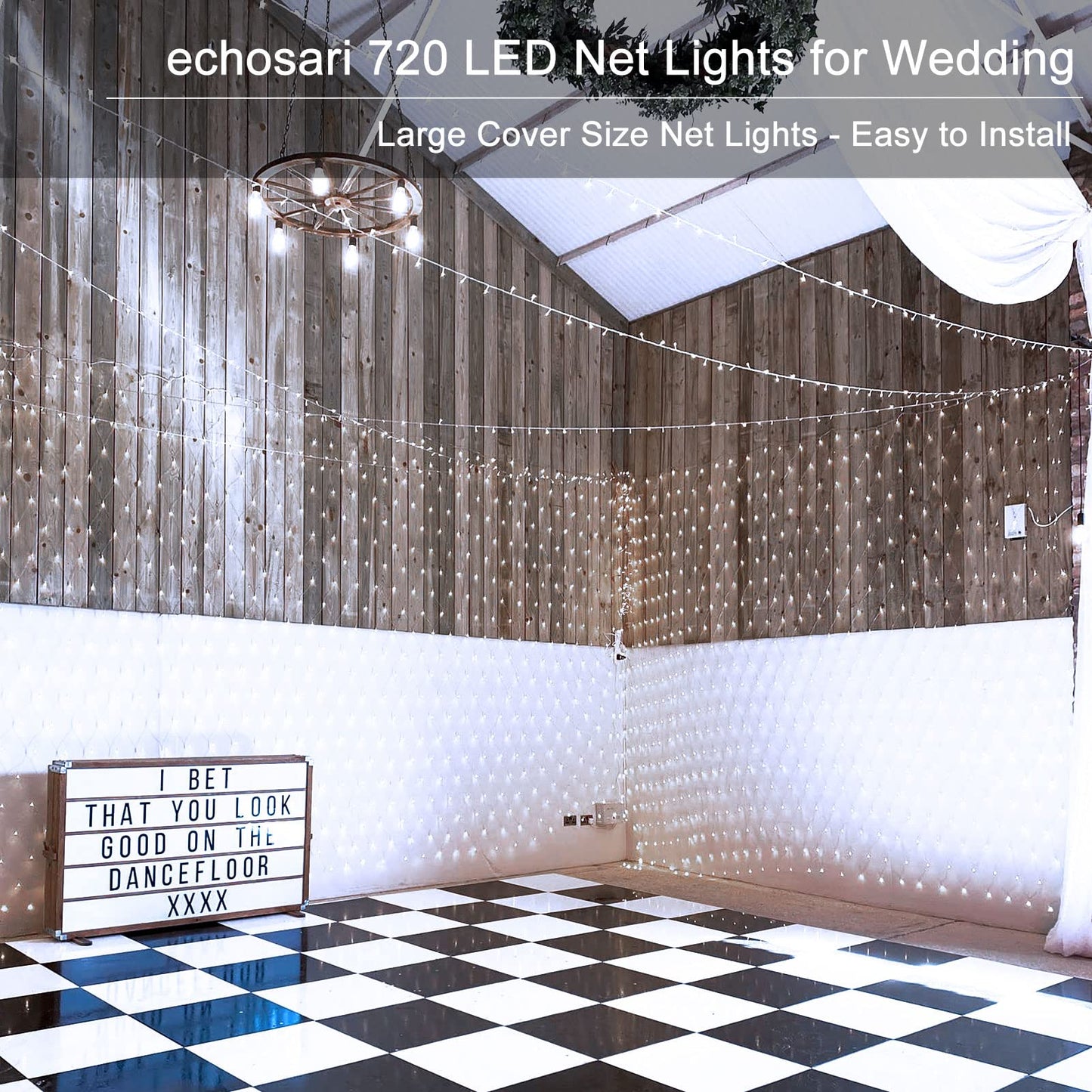 echosari 720 LED Net Lights 20ft x 13ft Large Size Bush Lights Plug in with Remote, IP68 Fully Waterproof Outdoor Net Light for Garden Backyard Wall Bush Trees Decor(Cool White)
