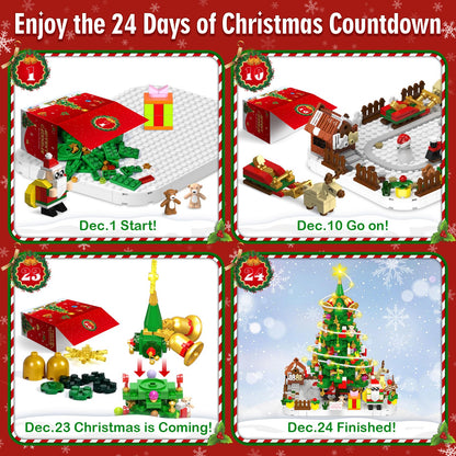 Advent Calendar 2025 Adult, 1088 Pieces Christmas Tree Building Kit with Led Light, 24 Days Christmas Countdown Christmas Tree Building Toy Set, Ideal Xmas Gift Toy for Teen Boy