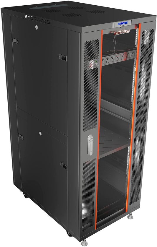 42U Server Rack Cabinet – 24" Deep 19" Network Rack Enclosure, Floor Standing Data Rack with Locking Glass Door, Cooling Fans, PDU, Shelf, 1600 lb Capacity, ANSI/EIA-310 IT Equipment Rack