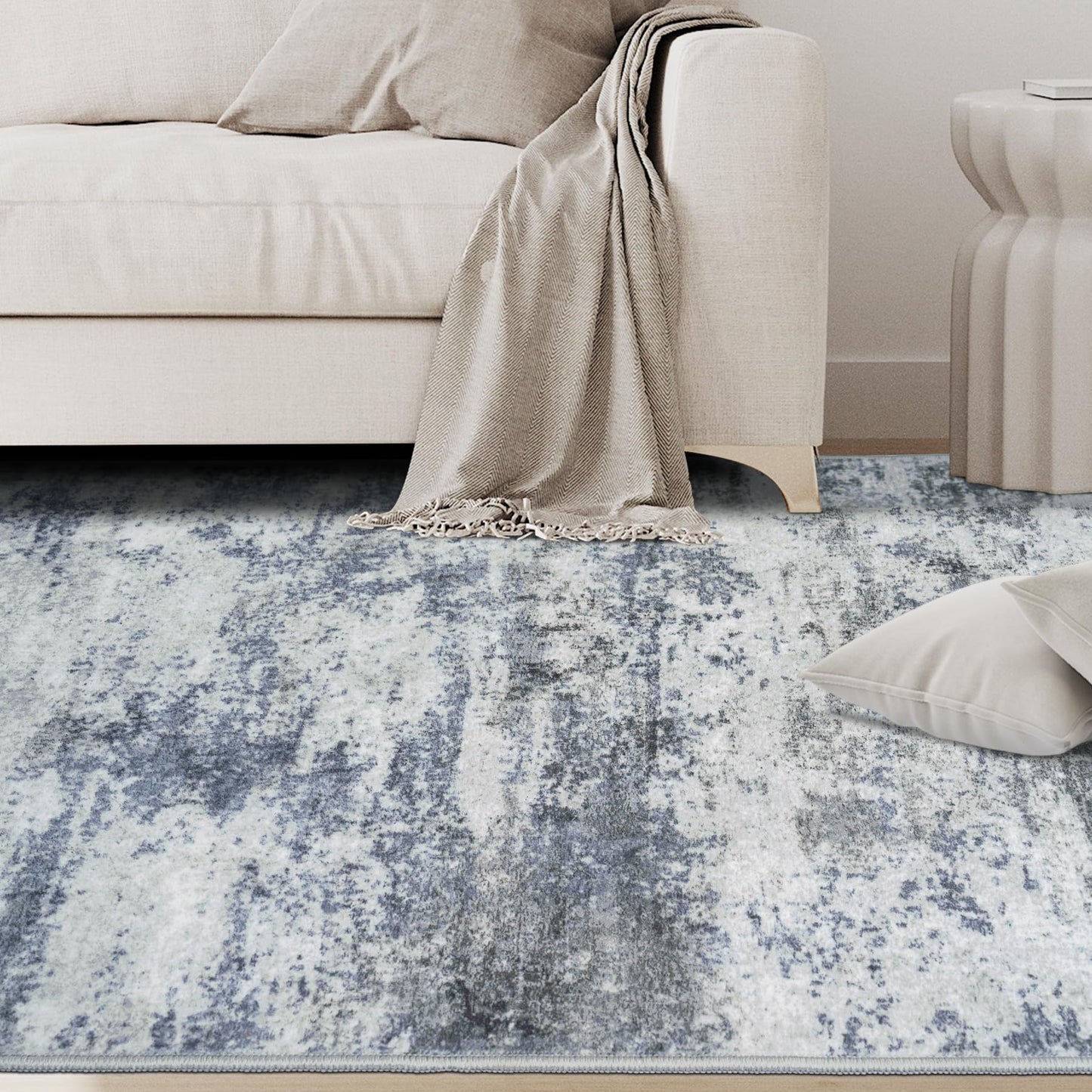 9x12 Area Rugs for Living Room Washable: Abstract Large Rug for Dining Room Bedroom Carpet Non Slip 9 by 12 Indoor Modern Nursery Home Office Blue Grey