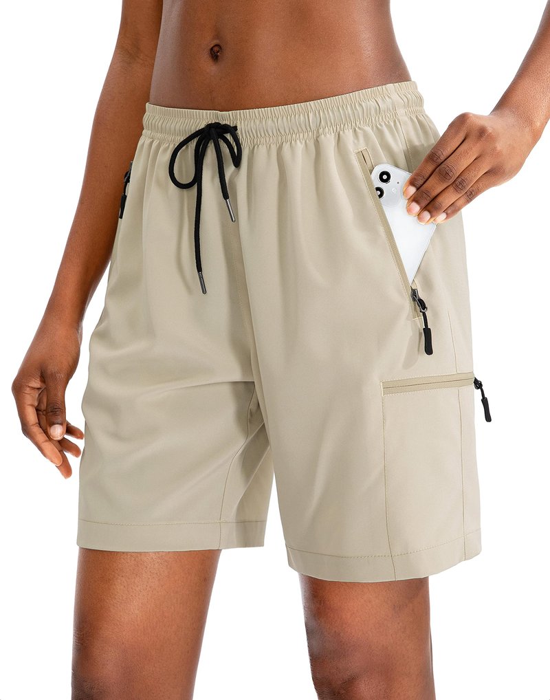 SANTINY Women's 5''/ 7''/9'' Hiking Cargo Shorts Quick Dry Lightweight Summer Shorts for Women Athletic Golf Zipper Pockets(Khaki_XXL)