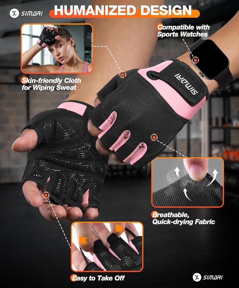 Breathable Workout Gloves for Men & Women - Padded Grip, Full Palm Protection | Black & Pink Sizes Available