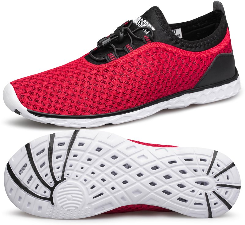 DOUSSPRT Men's Water Shoes Quick Drying Sports Aqua Shoes Redwhite Size 7