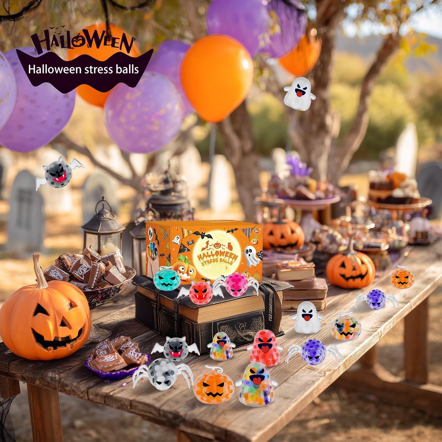 24Pack Halloween Mini Squeeze Balls Pumpkin Ghost Stress Ball Pack Perfect for Halloween Party Favors Halloween Treat Goody Bag Filler Gift