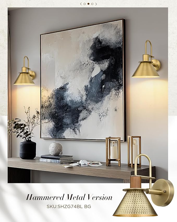 Brass Wall Sconce, HWH Gooseneck Wall Light Sconces for Bedroom Bathroom, 1-Light Indoor Wall Light Fixtures with Metal Shade, White Interior, Gold Finish, 5HZG56BL BG