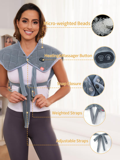 Vofuoti Heating Pad for Neck and Shoulders, Portable Heating Pad with Massager and Battery, Weighted Electric Heated Neck Shoulder Wrap, 16'' x 22'', 2.2lbs