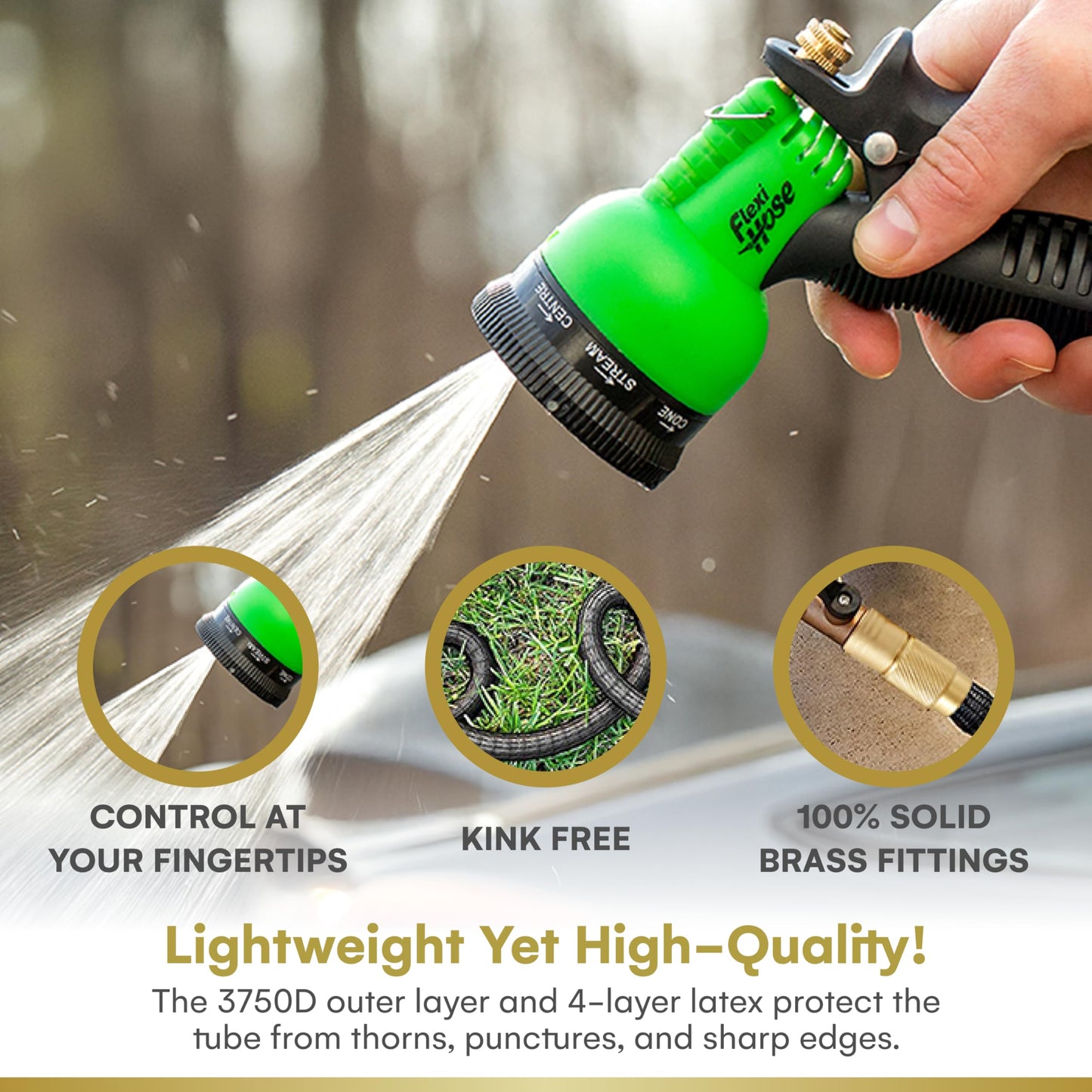Flexi Hose Expandable Garden Hose - 50FT Heavy Duty Water Hose, Retractable Hose with 2cm Brass Fittings - Expandable Hose Design Includes Spray Nozzle (Black 15 Metres)