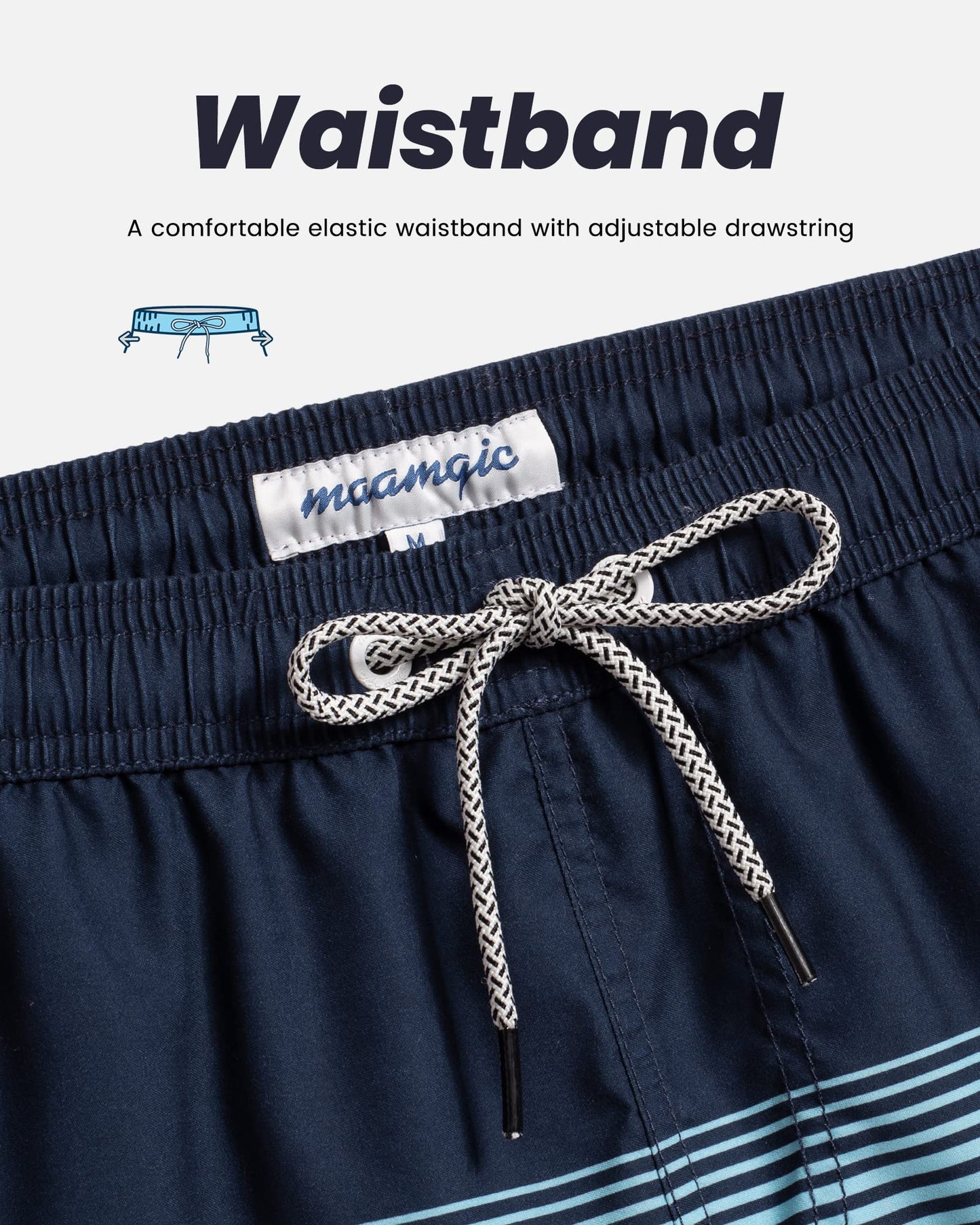 maamgic Mens Swim Trunks Quick Dry Swim Shorts with Mesh Lining Funny Swimwear Bathing Suits 7inch Blue Pink Striped Horizontal X-Large